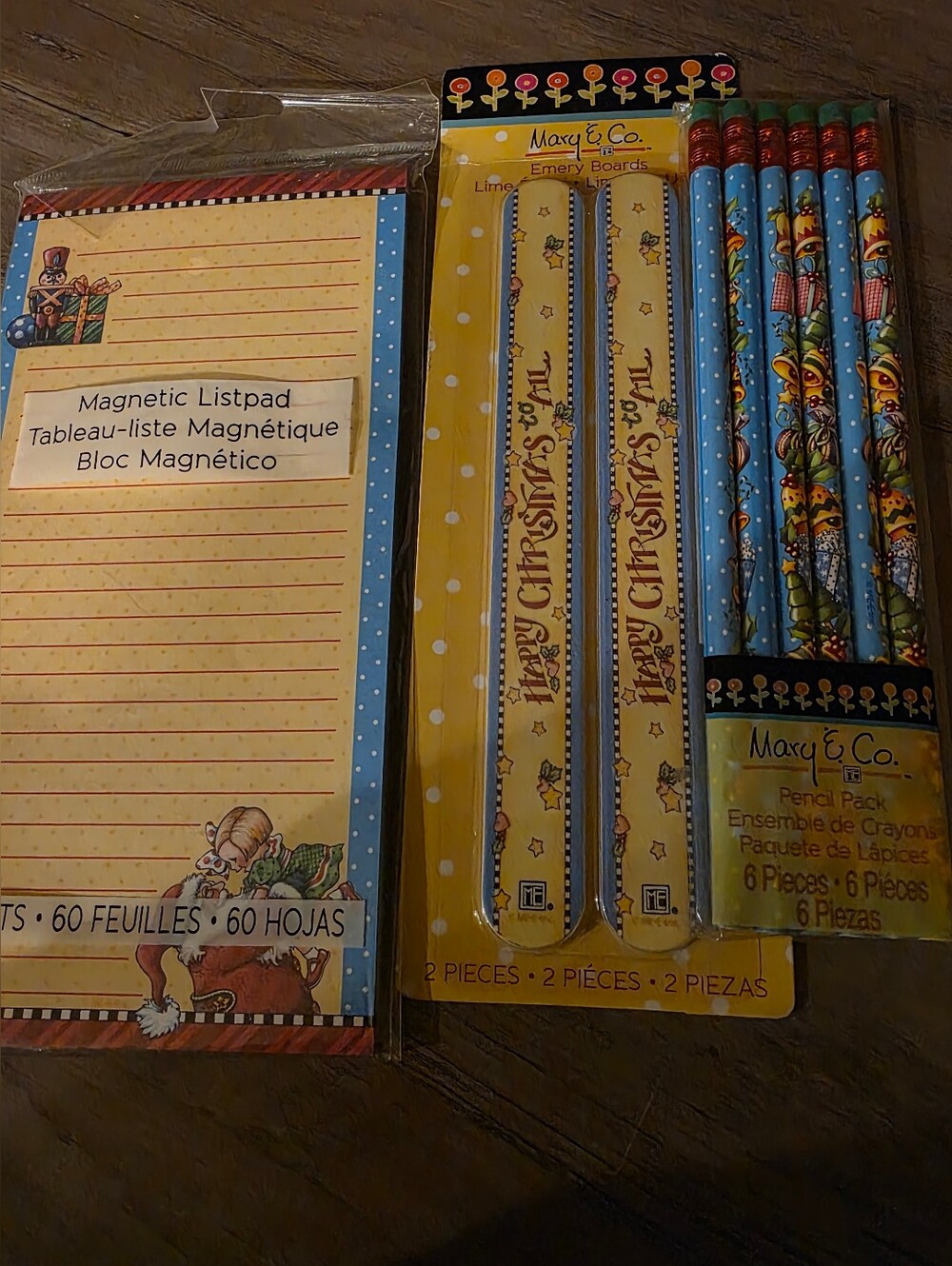 3 Piece Lot Mary Engelbreit Holiday Pencil Pack & Emery Boards & Note Pad